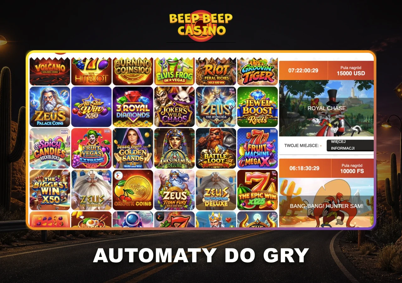Automaty Beep Beep Casino: popularne tytuły, różne mechaniki i aktualna oferta lobby.