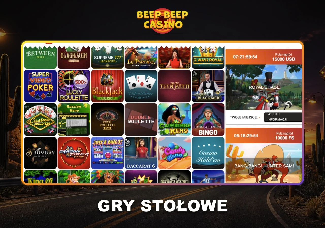 Gry stołowe Beep Beep Casino: ruletka, karty oraz klasyczne warianty kasynowe.